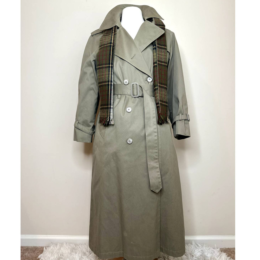 LONDON FOG DOUBLE BREASTED TRENCH COAT VINTAGE KHAKI WOMENS LONG COAT SIZE 14